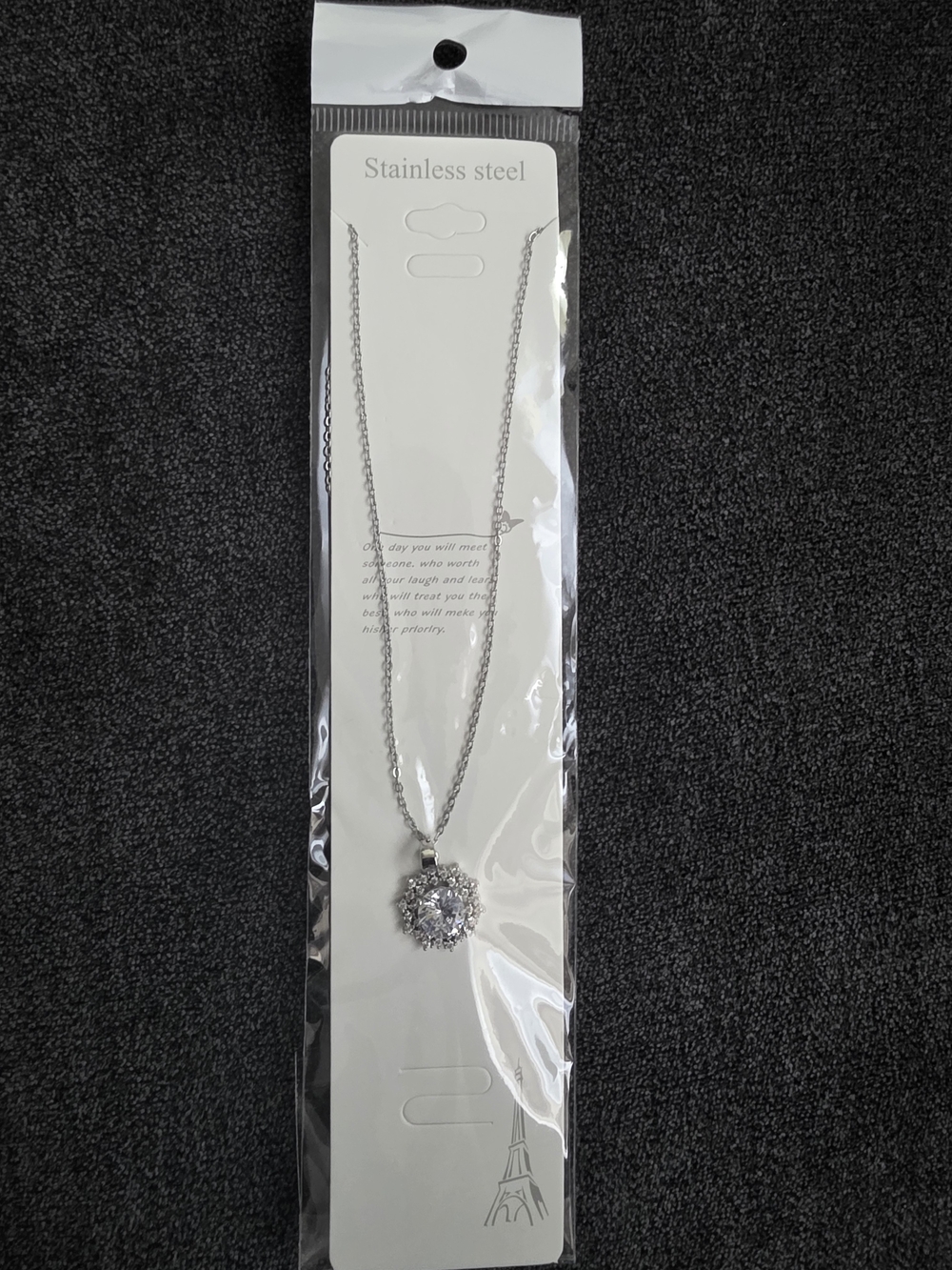 Silver Crystal Cluster Pendant Necklace - Stainless Steel